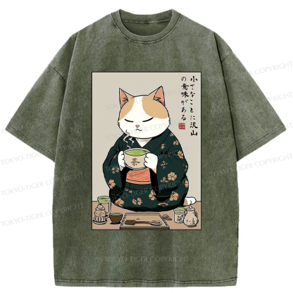 Tokyo-Tiger Cat Tea Ceremony: Little Things Mean A Lot Washed T-Shirt