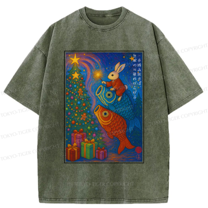 Tokyo-Tiger Take a Step, and Possibilities Unfold-Rabbit&Koi Graphic Washed T-Shirt