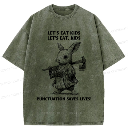 Tokyo-Tiger Punctuation Saves Lives-Samurai Rabbit Washed T-Shirt