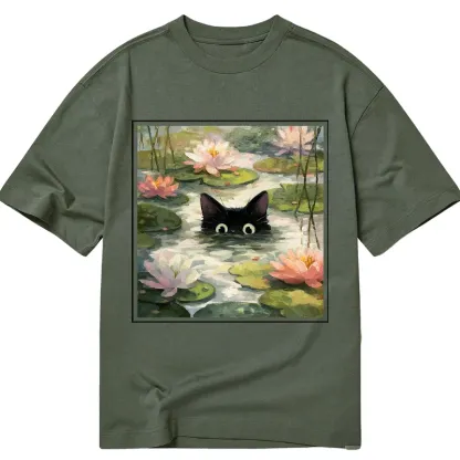 Tokyo-Tiger Black Cat and Lotus Flower Classic T-Shirt
