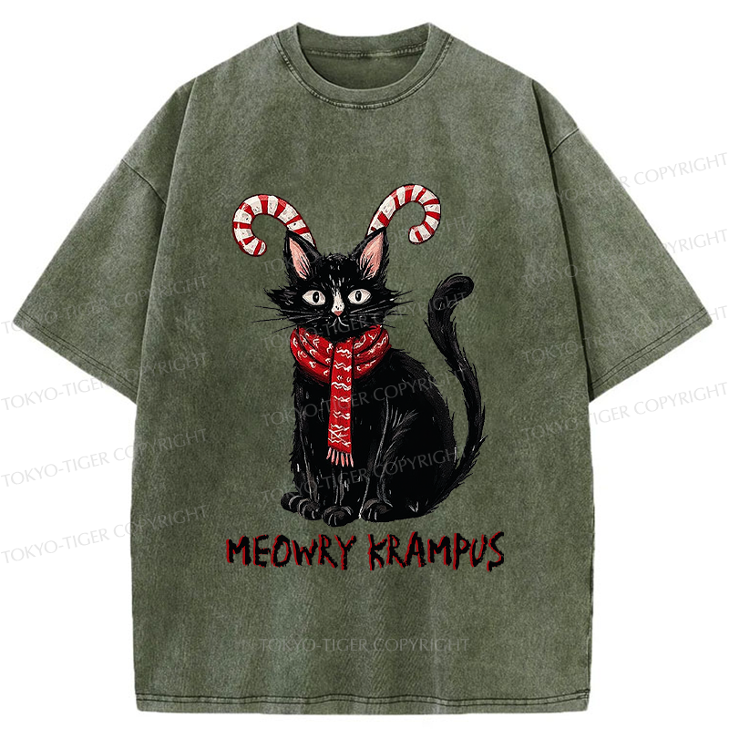 Tokyo-Tiger Meowry Krampus-The Festive Rebel Washed T-Shirt
