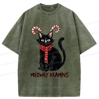 Tokyo-Tiger Meowry Krampus-The Festive Rebel Washed T-Shirt