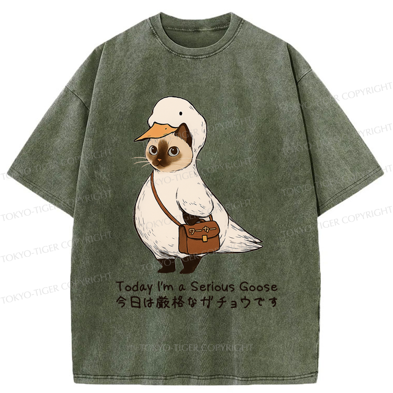 Tokyo-Tiger Funny Cat to be Serious Goose meme Washed T-Shirt