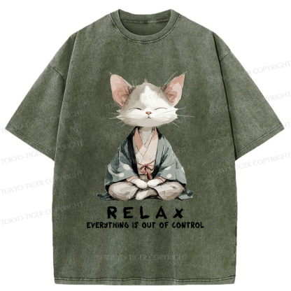 Tokyo-Tiger Zen Cat Relaxation，Everything's Out Of Control Washed T-Shirt