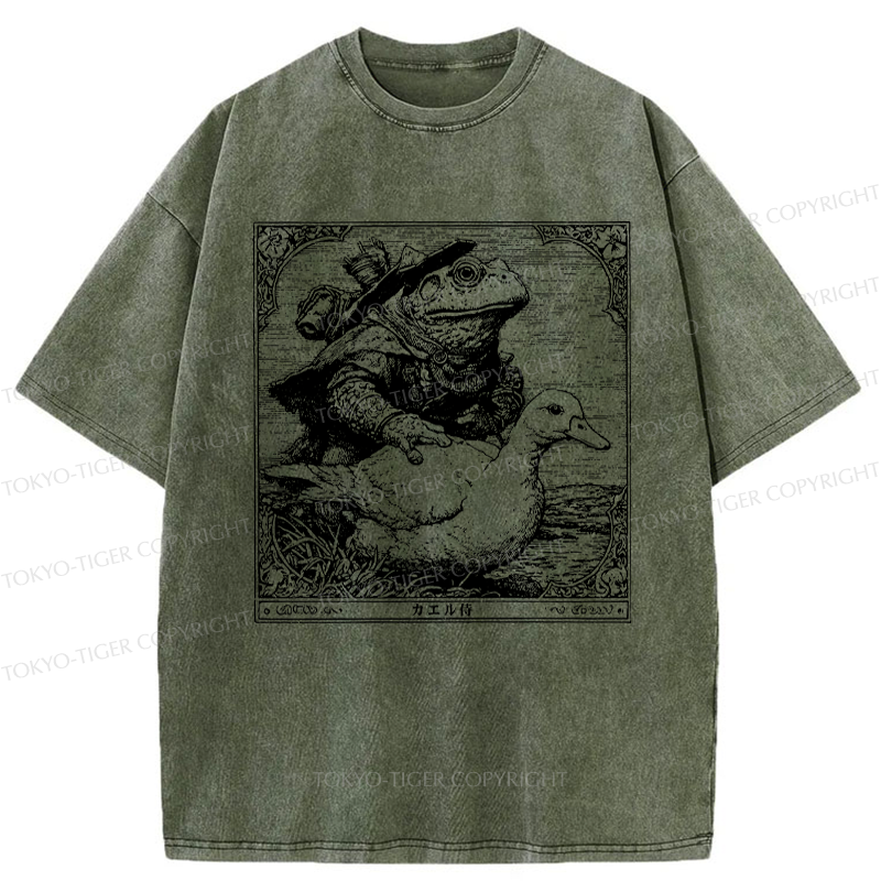 Tokyo-Tiger Frog Samurai and Goose Adventures Washed T-Shirt