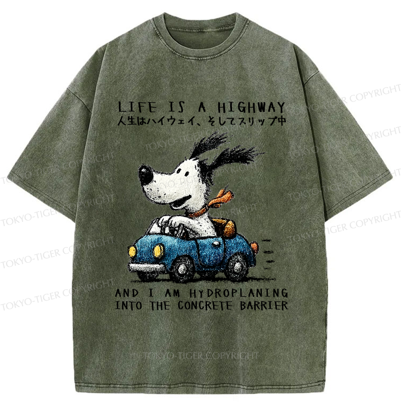 Tokyo-Tiger Losing Control On Life’s Highway Washed T-Shirt