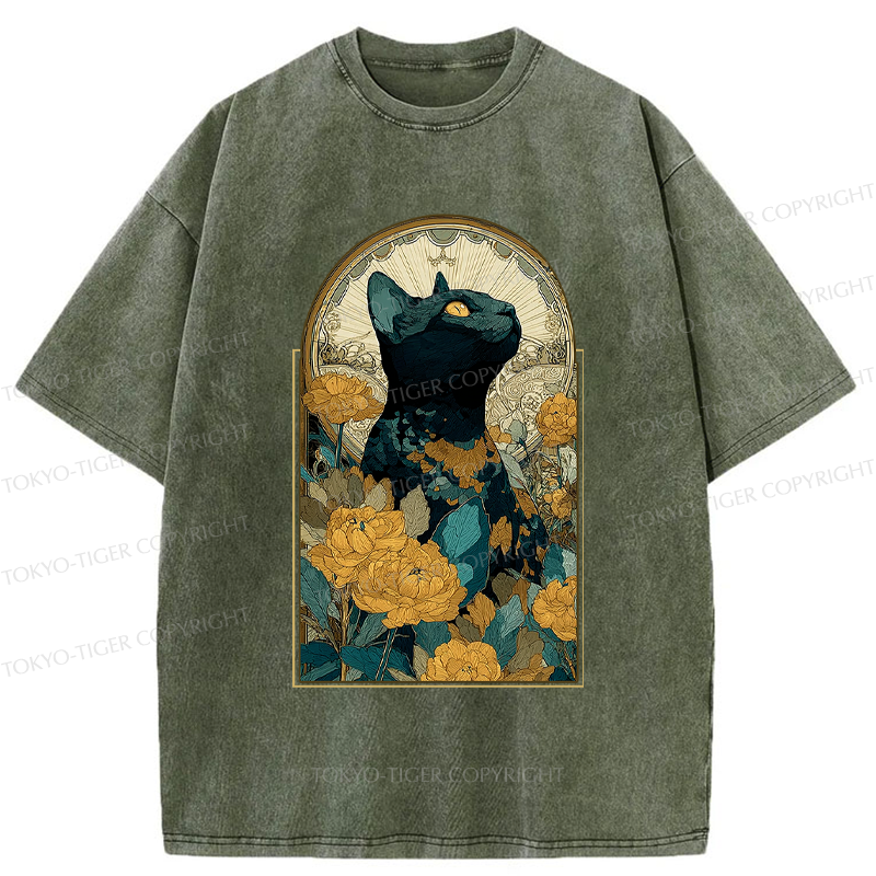 Tokyo-Tiger The Cat and Eternal Blossoms Washed T-Shirt
