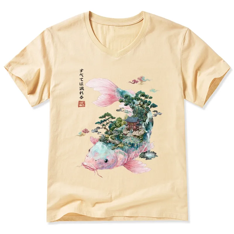Tokyo-Tiger  Journey Of The Flowing Koi V-Neck Classic T-Shirt