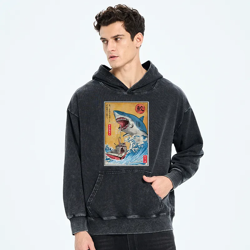 Tokyo-Tiger Ukiyoe Shark Japan Washed Hoodie