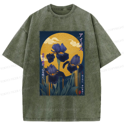 Tokyo-Tiger Japan Ukiyoe Luan Tail Flower Poster Washed T-Shirt