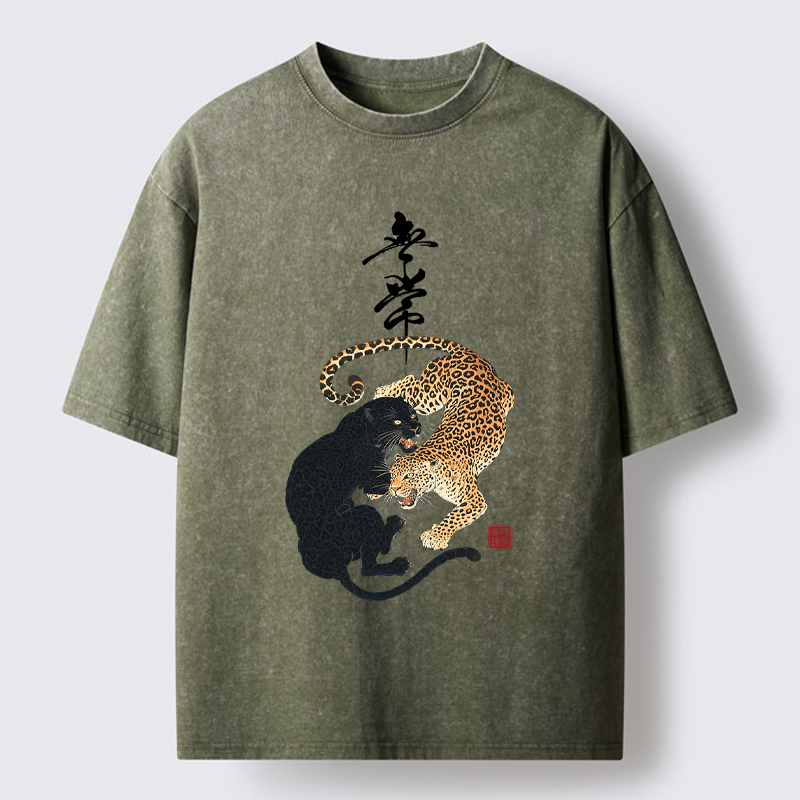 Tokyo-Tiger Impermanence Balance-Leopard Washed T-Shirt