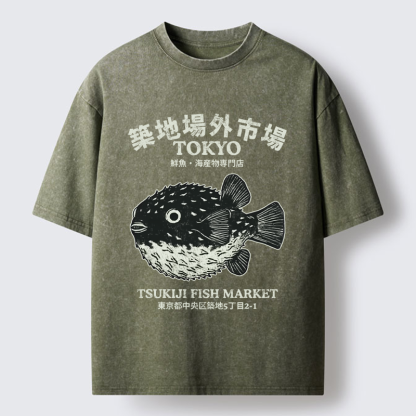 Tokyo-Tiger Pufferfish Tokyo Washed T-Shirt