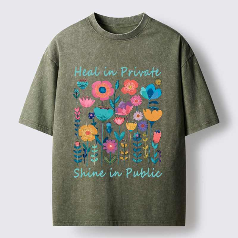 Tokyo-Tiger Wildflower Growth:The "Heal & Shine"Aesthetic Washed T-Shirt