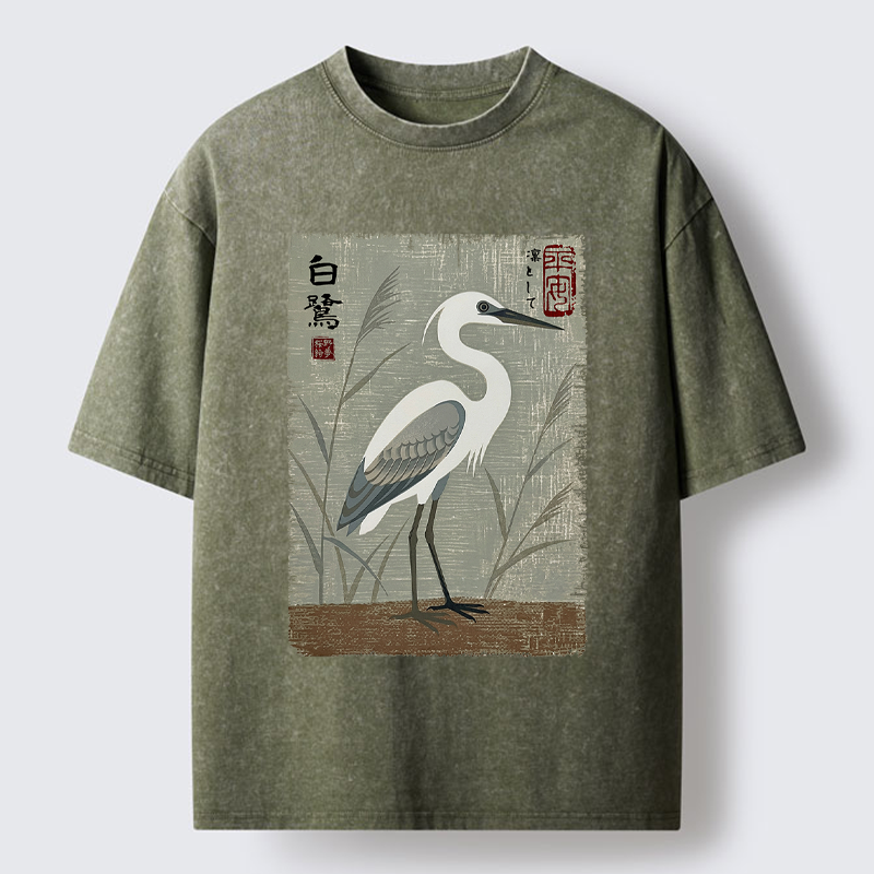 Tokyo-Tiger Graceful Egret Vintage Washed T-Shirt