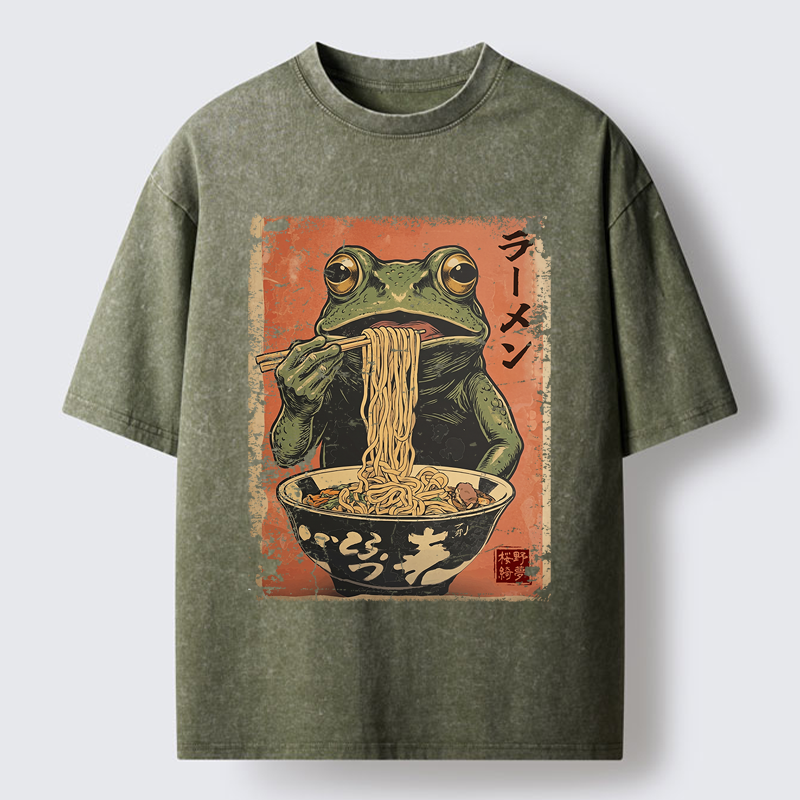 Tokyo-Tiger The Ramen Frog Poster Washed T-Shirt