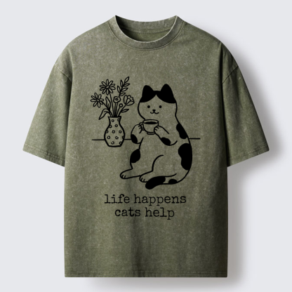 Tokyo-Tiger The "Everything's Fine"Cat Washed T-Shirt