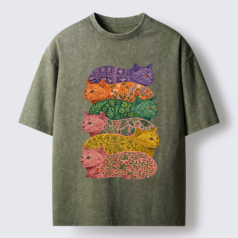 Tokyo-Tiger Botanical Felines Stacking Washed T-Shirt