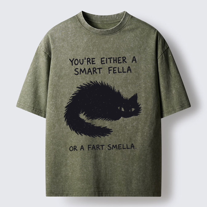 Tokyo-Tiger "Smart Fella" Punny Cat Washed T-Shirt