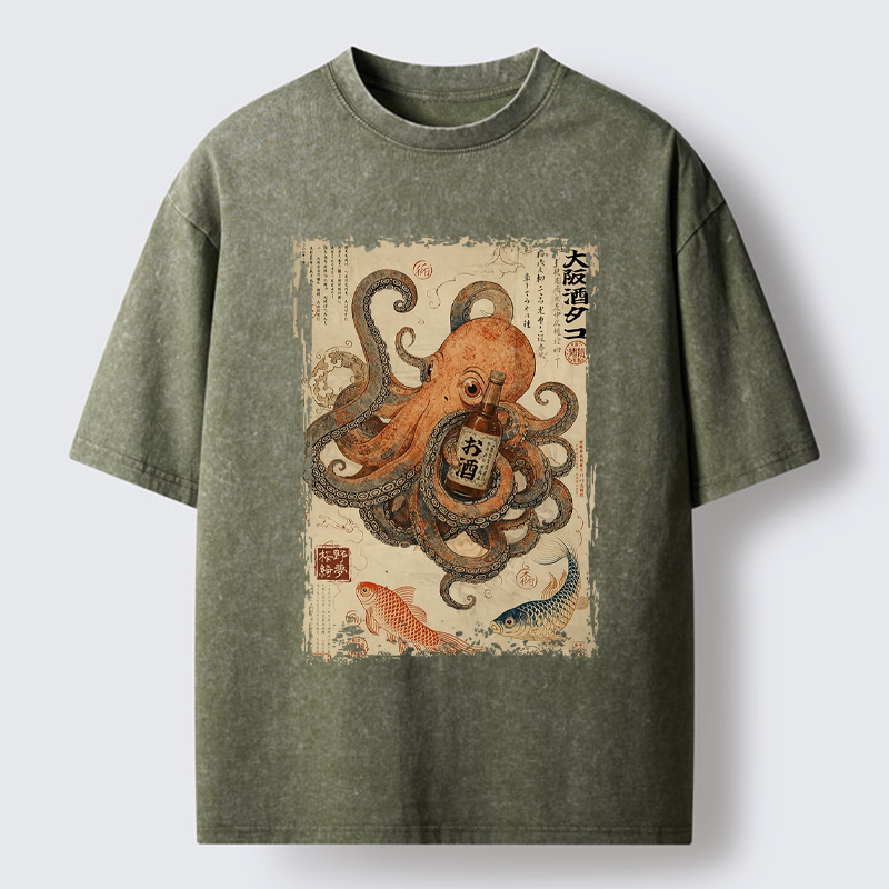 Tokyo-Tiger Osaka Sake & Octopus Washed T-Shirt