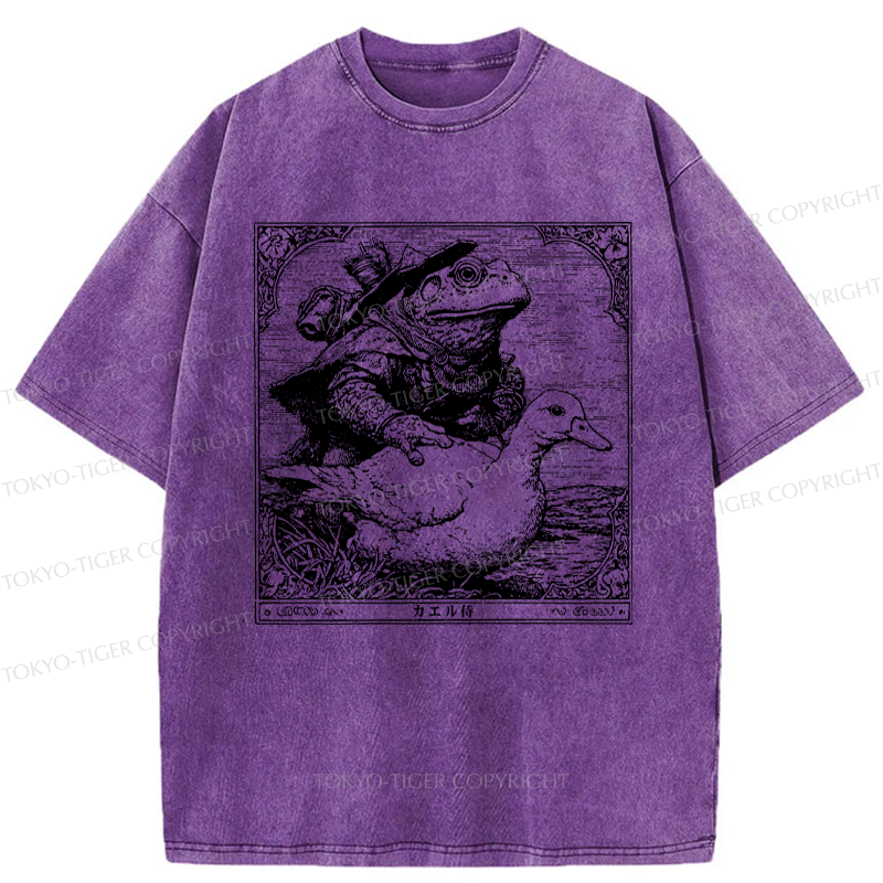 Tokyo-Tiger Frog Samurai and Goose Adventures Washed T-Shirt