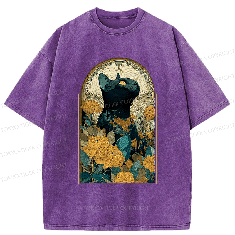 Tokyo-Tiger The Cat and Eternal Blossoms Washed T-Shirt