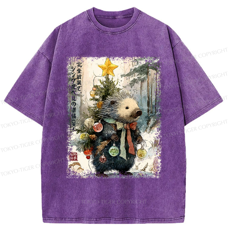 Tokyo-Tiger Hedgehog: Decked Out and Ready to Jingle! Washed T-Shirt