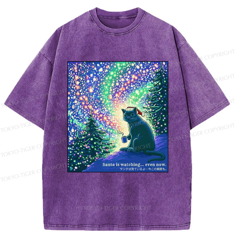 Tokyo-Tiger Santa Is Watching... Even Now Washed T-Shirt