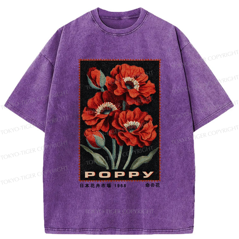 Tokyo-Tiger Timeless Poppy Stamp Washed T-Shirt