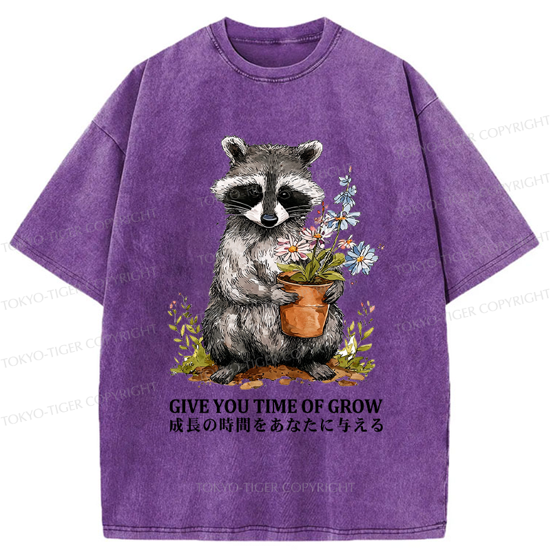 Tokyo-Tiger Nurture with the Raccoon: Growth Takes Time Washed T-Shirt