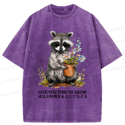 Tokyo-Tiger Nurture with the Raccoon: Growth Takes Time Washed T-Shirt