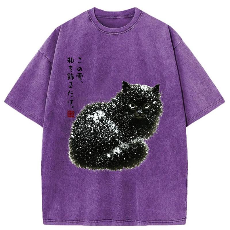 Tokyo-Tiger Black Cat Adorned by Snow Washed T-Shirt