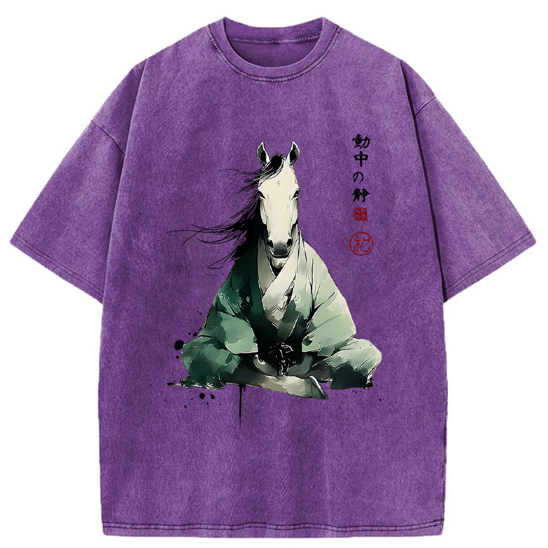 Tokyo-Tiger Zen Stallion Stillness In Motion Washed T-Shirt