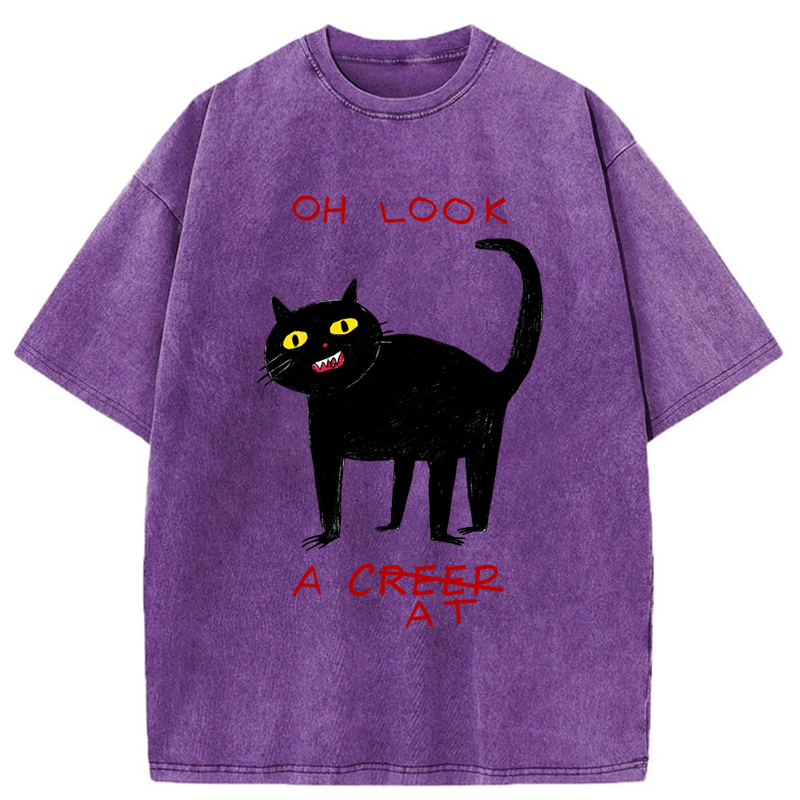 Tokyo-Tiger Funny Creep Cat Washed T-Shirt