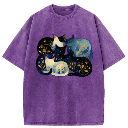 Tokyo-Tiger Recharging Cats Washed T-Shirt