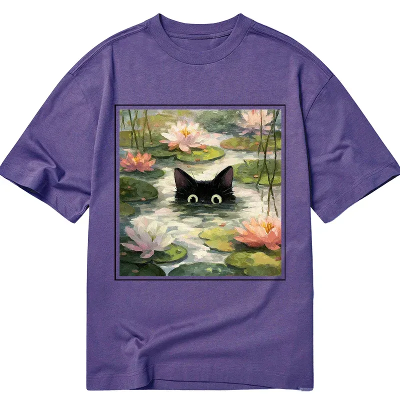 Tokyo-Tiger Black Cat and Lotus Flower Classic T-Shirt