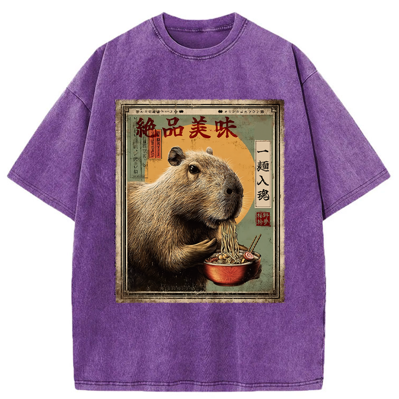 Tokyo-Tiger Capybara's Ultimate Feast Washed T-Shirt