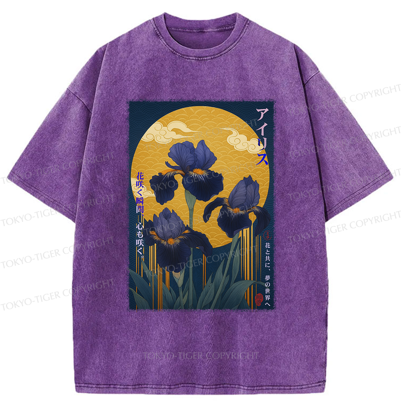 Tokyo-Tiger Japan Ukiyoe Luan Tail Flower Poster Washed T-Shirt