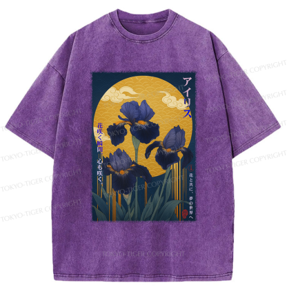 Tokyo-Tiger Japan Ukiyoe Luan Tail Flower Poster Washed T-Shirt