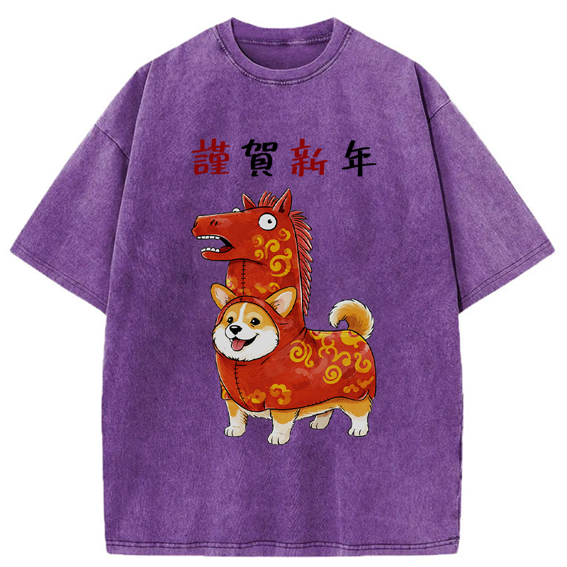 Tokyo-Tiger New Year Corgi Washed T-Shirt