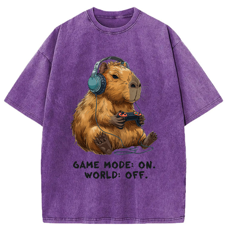 Tokyo-Tiger Capybara Life:Paused.Game:ON. Washed T-Shirt