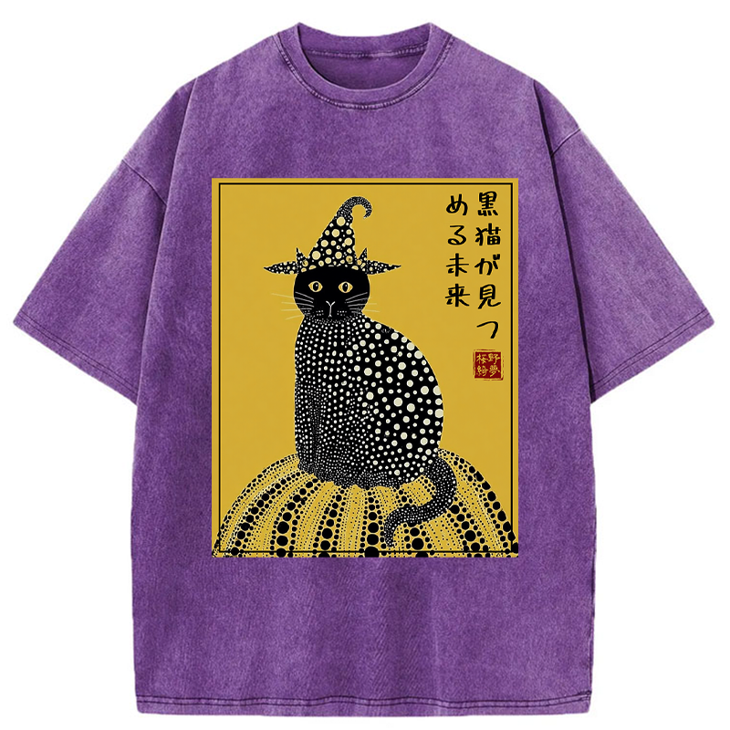 Tokyo-Tiger Black Cat's Glimpse of the Future Washed T-Shirt