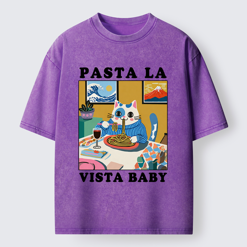 Tokyo-Tiger Wine, Pasta, and Meow Washed T-Shirt