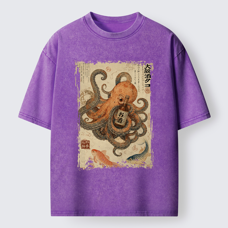 Tokyo-Tiger Osaka Sake & Octopus Washed T-Shirt