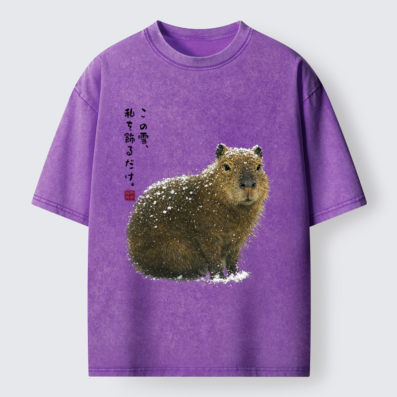 Tokyo-Tiger Snow Adorns Me: Capybara Serenity Washed T-Shirt