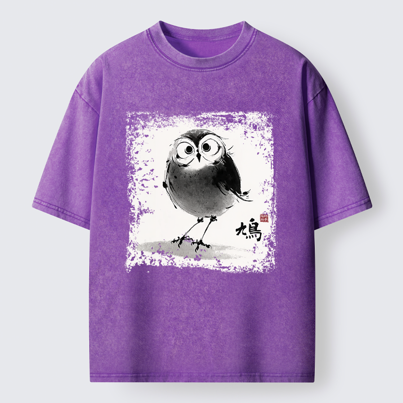 Tokyo-Tiger A Bird In Ink Washed T-Shirt