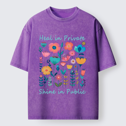 Tokyo-Tiger Wildflower Growth:The "Heal & Shine"Aesthetic Washed T-Shirt