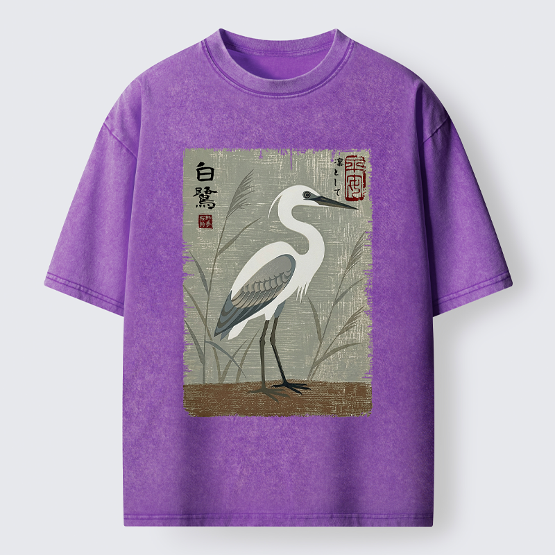 Tokyo-Tiger Graceful Egret Vintage Washed T-Shirt