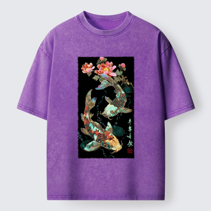 Tokyo-Tiger Everlasting Abundance:Koi & Peony Washed T-Shirt