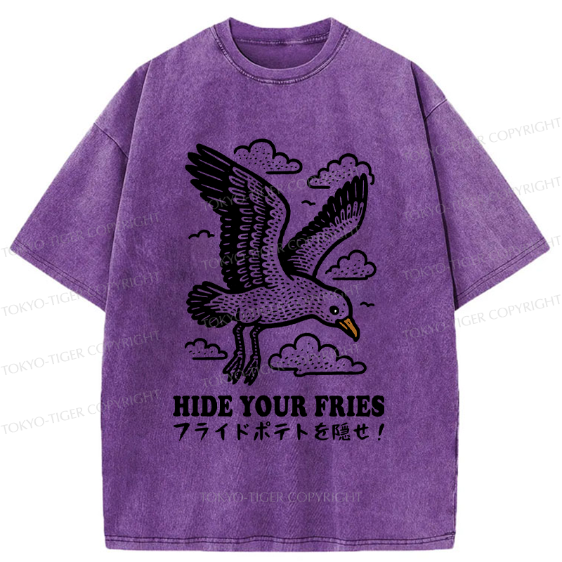 Tokyo-Tiger Funny Seagulls Stealing French Fries Washed T-Shirt