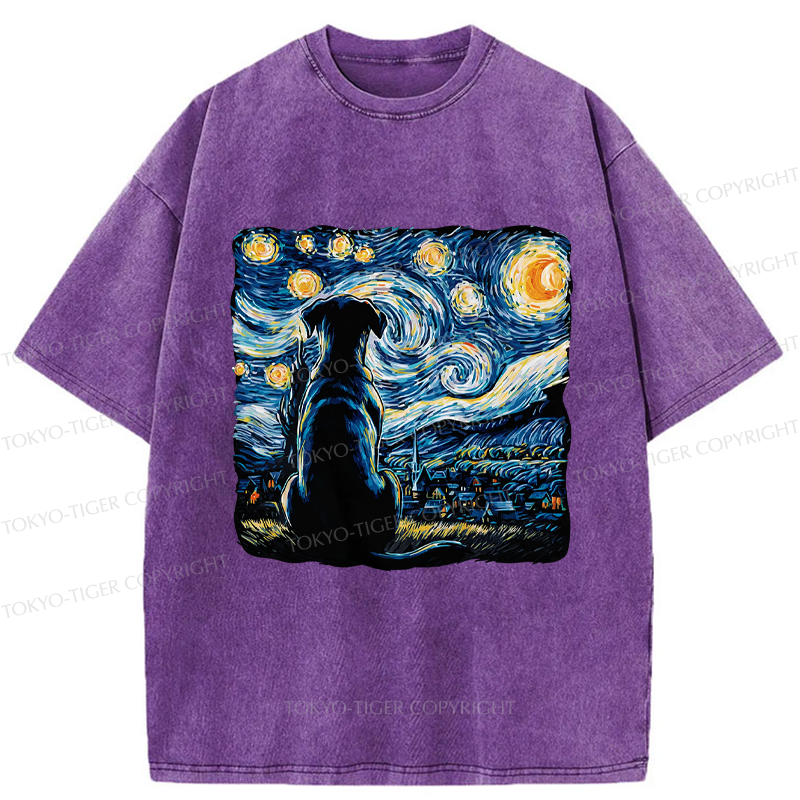 Tokyo-Tiger Starry Night Dog Washed T-Shirt